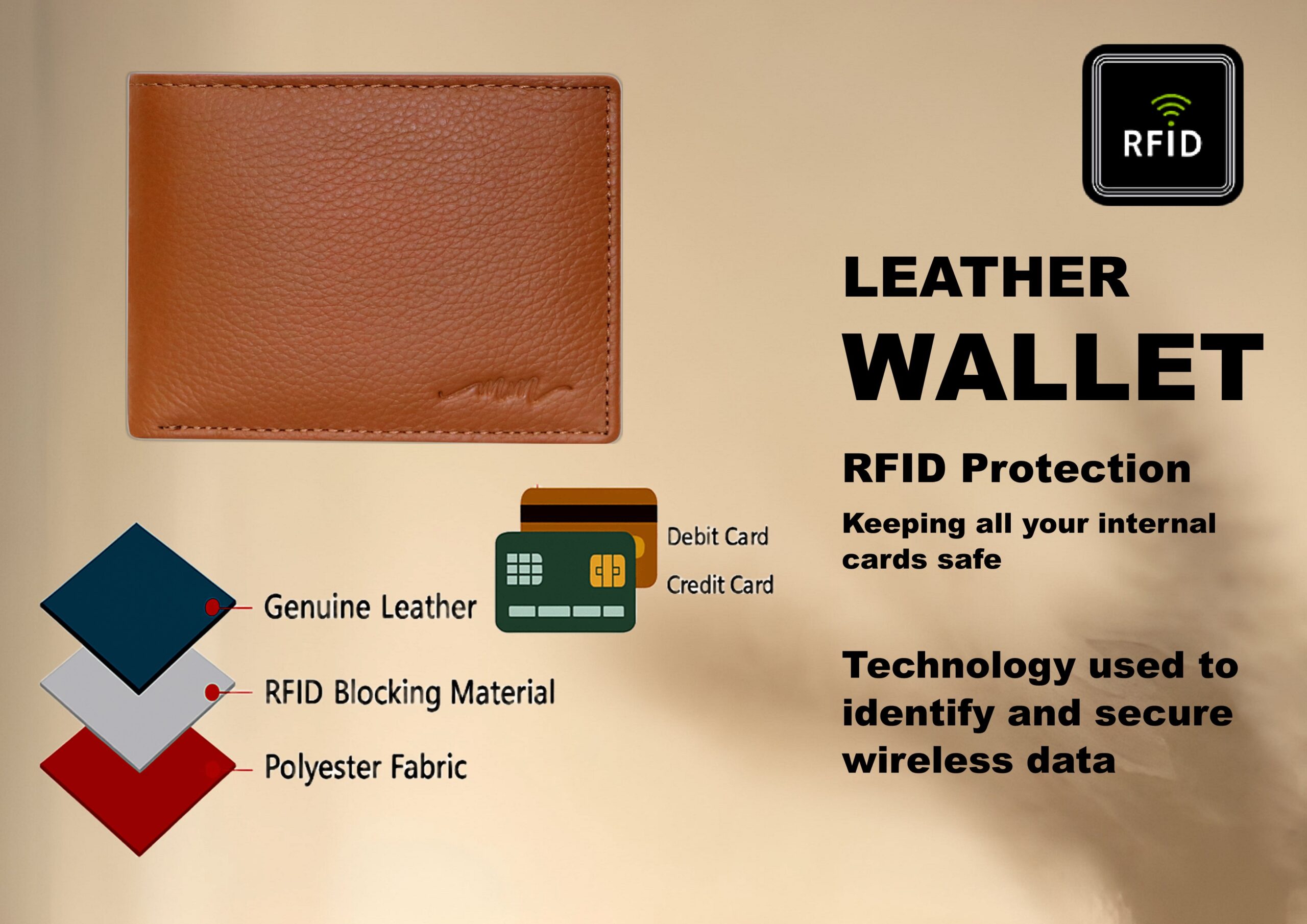 MM Designs | Genuine Leather Tan Wallet for Men - Image 9